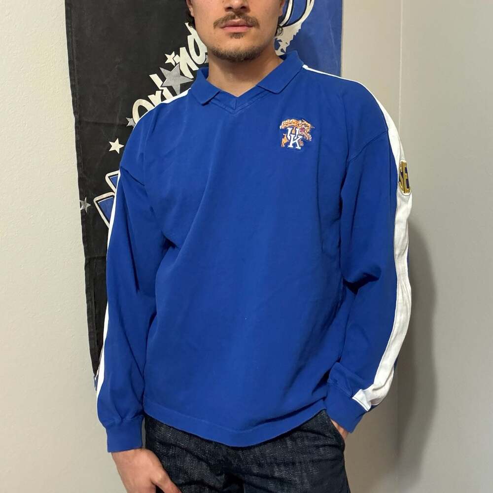 Vintage Kentucky Wildcats Crable Sportswear SEC Long Sleeve Rugby Shirt V-Neck L
